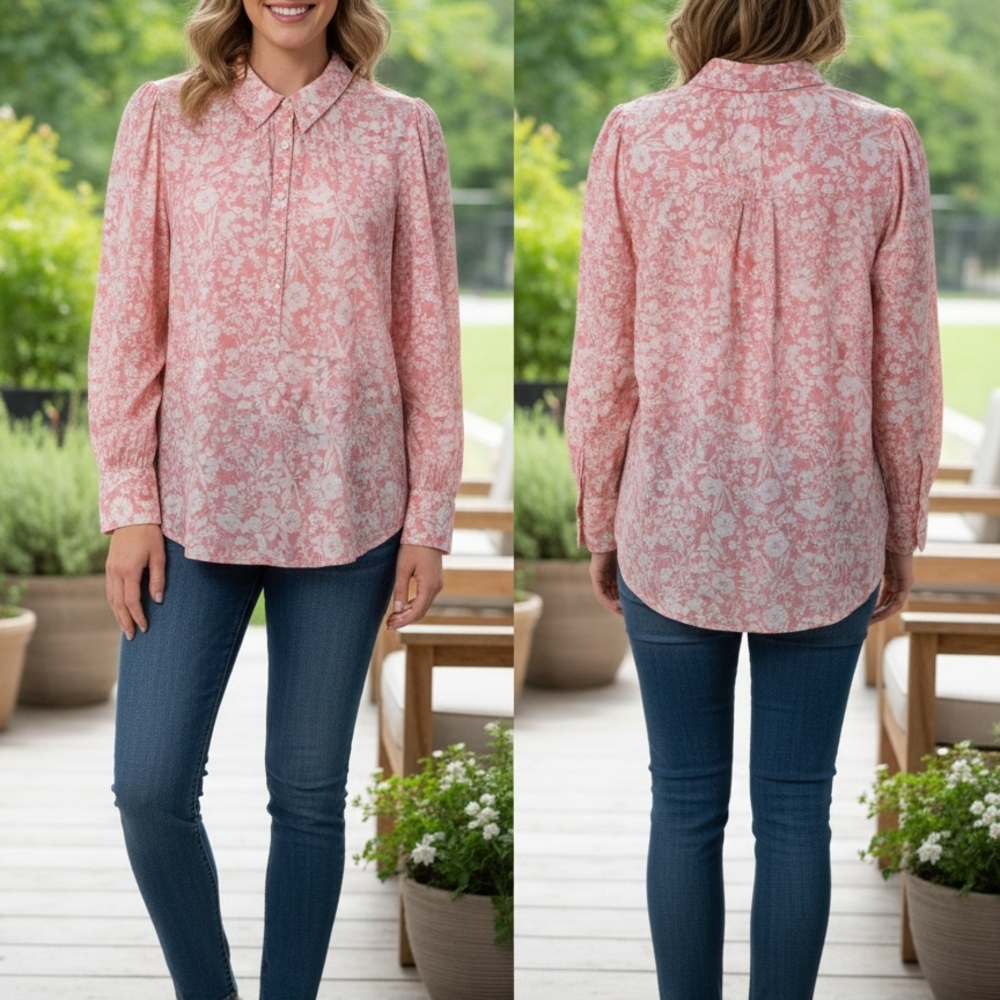 Beautiful Lane Bryant Women's 14/16 Pink & White Floral Blouse